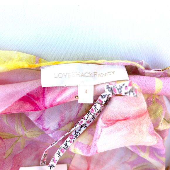 New LoveShackFancy Fabienne Cotton Silk Ruffle Mini Dress Pink Floral Size 4 - Picture 4 of 11